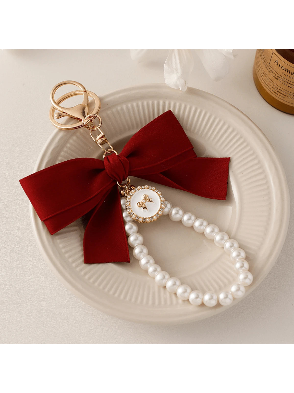 1pc Large Bow Pearl Keychain Pendant Creative Colorful Ribbon Fabric Knot Accessories Headphone Case Accessories The Best Gift For Girlfriends A Gift For Mothers A Teacher's Day Gift A Birthday Gift A