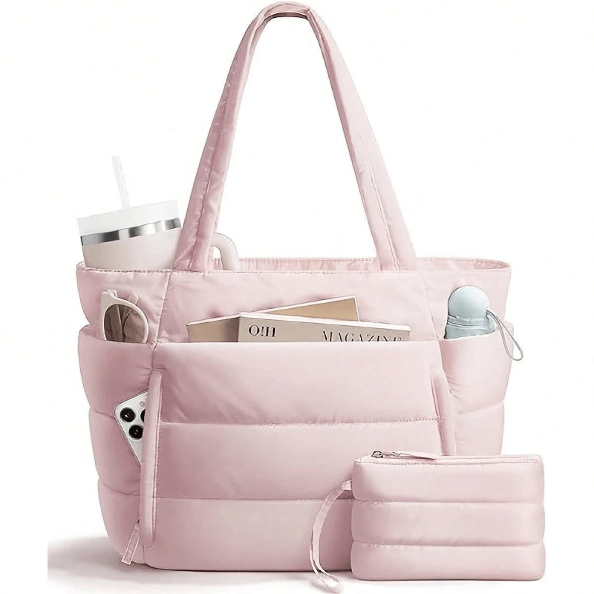 1pc Large Quilted Tote Bag For Women, Spacious Dual Handle Shoulder Bag, Versatile Work Office Commute Laptop Carry, Casual Fashion Daily Travel