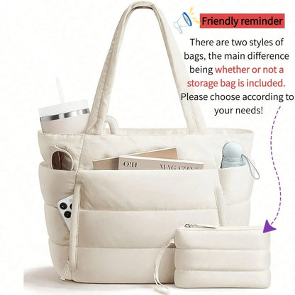 1pc Large Quilted Tote Bag For Women, Spacious Dual Handle Shoulder Bag, Versatile Work Office Commute Laptop Carry, Casual Fashion Daily Travel