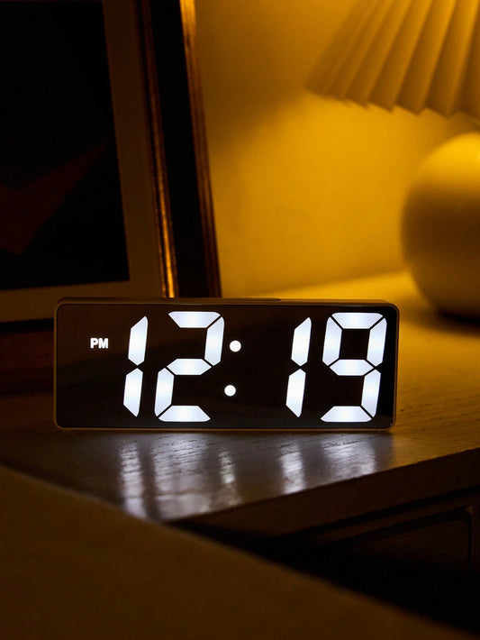 1pc LED Mirror Light Electronic Alarm Clock, Real-Time Temperature Display, Adjustable Brightness, Voice Control & Light Sensor Alarm Clock