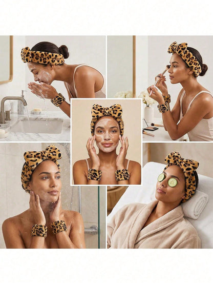 1pc Leopard Print Headband, Makeup Headband, Christmas Hair Accessory, Women's Facial Wash Headband, SPA Gift, Party, Daily Wear, Lightweight & Practical, Women's Headband, Home Beauty Women's Accesso