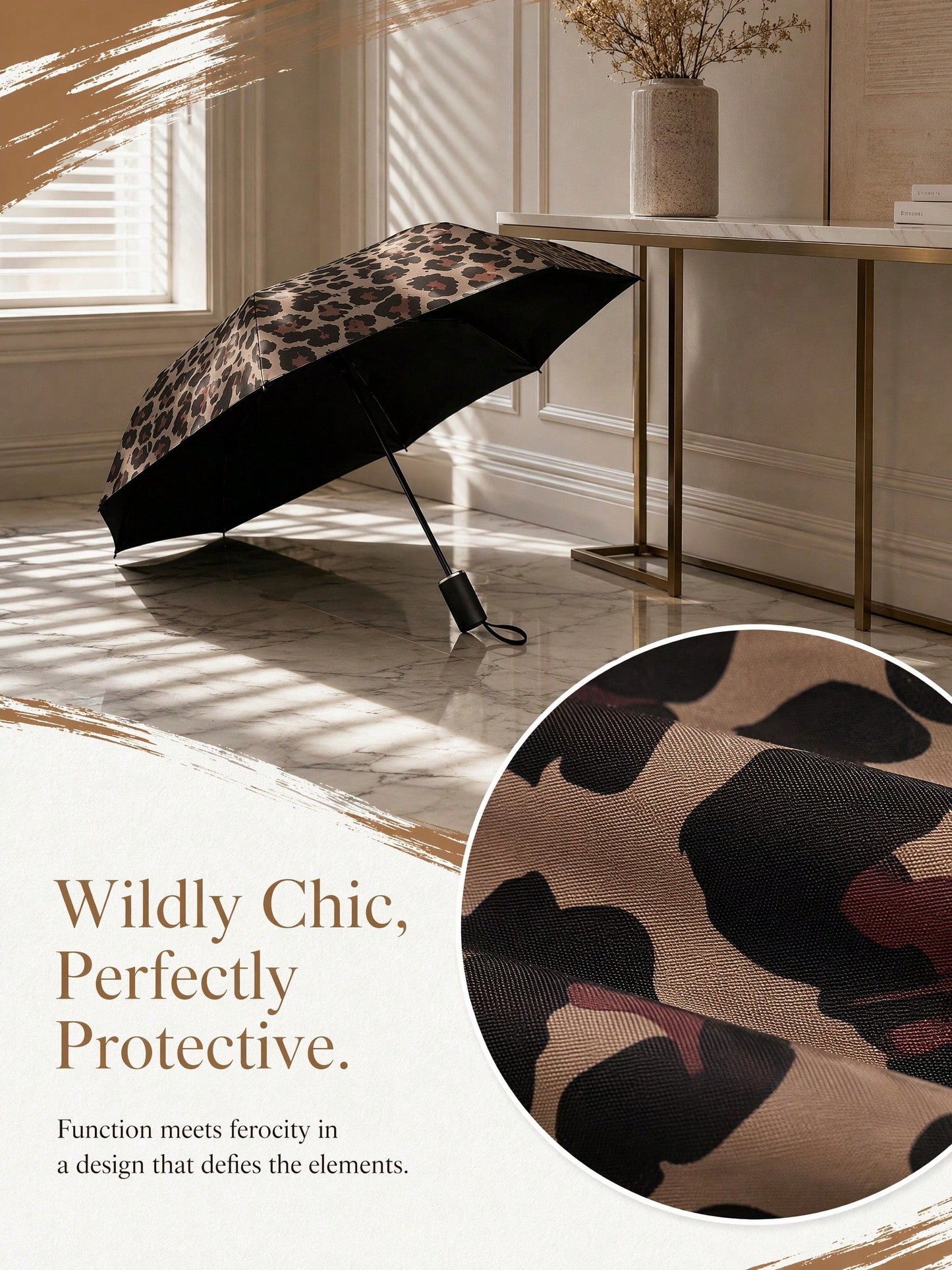 1pc Leopard Print Parasol, Fully Automatic Retro Umbrella, Sun & Rain Use, Uv Protection,Easy To Carry,New High-Quality Umbrella,Outdoor Sun Umbrella, Ideal For Commuting And Vacation Use; A Popular I
