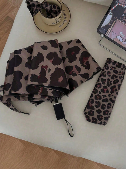 1pc Leopard Print Parasol, Fully Automatic Retro Umbrella, Sun & Rain Use, Uv Protection,Easy To Carry,New High-Quality Umbrella,Outdoor Sun Umbrella, Ideal For Commuting And Vacation Use; A Popular I