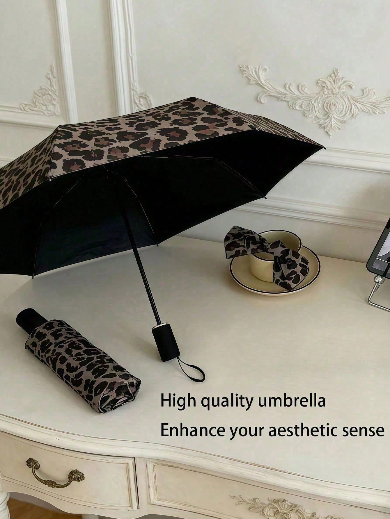 1pc Leopard Print Parasol, Fully Automatic Retro Umbrella, Sun & Rain Use, Uv Protection,Easy To Carry,New High-Quality Umbrella,Outdoor Sun Umbrella, Ideal For Commuting And Vacation Use; A Popular I