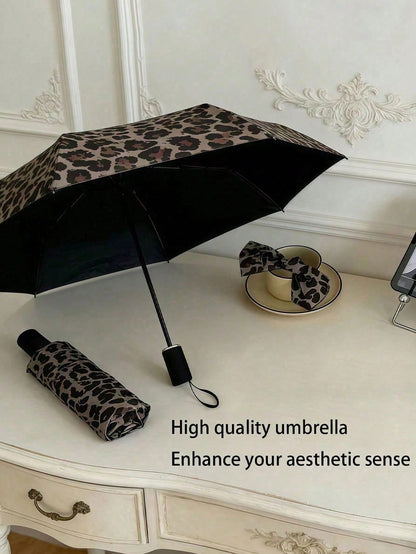1pc Leopard Print Parasol, Fully Automatic Retro Umbrella, Sun & Rain Use, Uv Protection,Easy To Carry,New High-Quality Umbrella,Outdoor Sun Umbrella, Ideal For Commuting And Vacation Use; A Popular I