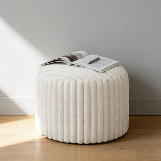 1pc Luxury Round Filled Floor Cushion, Plush Comfortable Striped Footrest, Double-Layer Soft, Removable Washable Cover, 20 Inch X 15 Inch (Approx. 50cm X 38cm) Fluffy Ball Shaggy Pouf, Suitable For Li