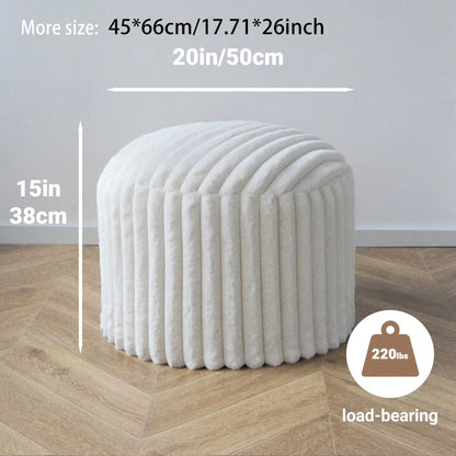 1pc Luxury Round Filled Floor Cushion, Plush Comfortable Striped Footrest, Double-Layer Soft, Removable Washable Cover, 20 Inch X 15 Inch (Approx. 50cm X 38cm) Fluffy Ball Shaggy Pouf, Suitable For Li