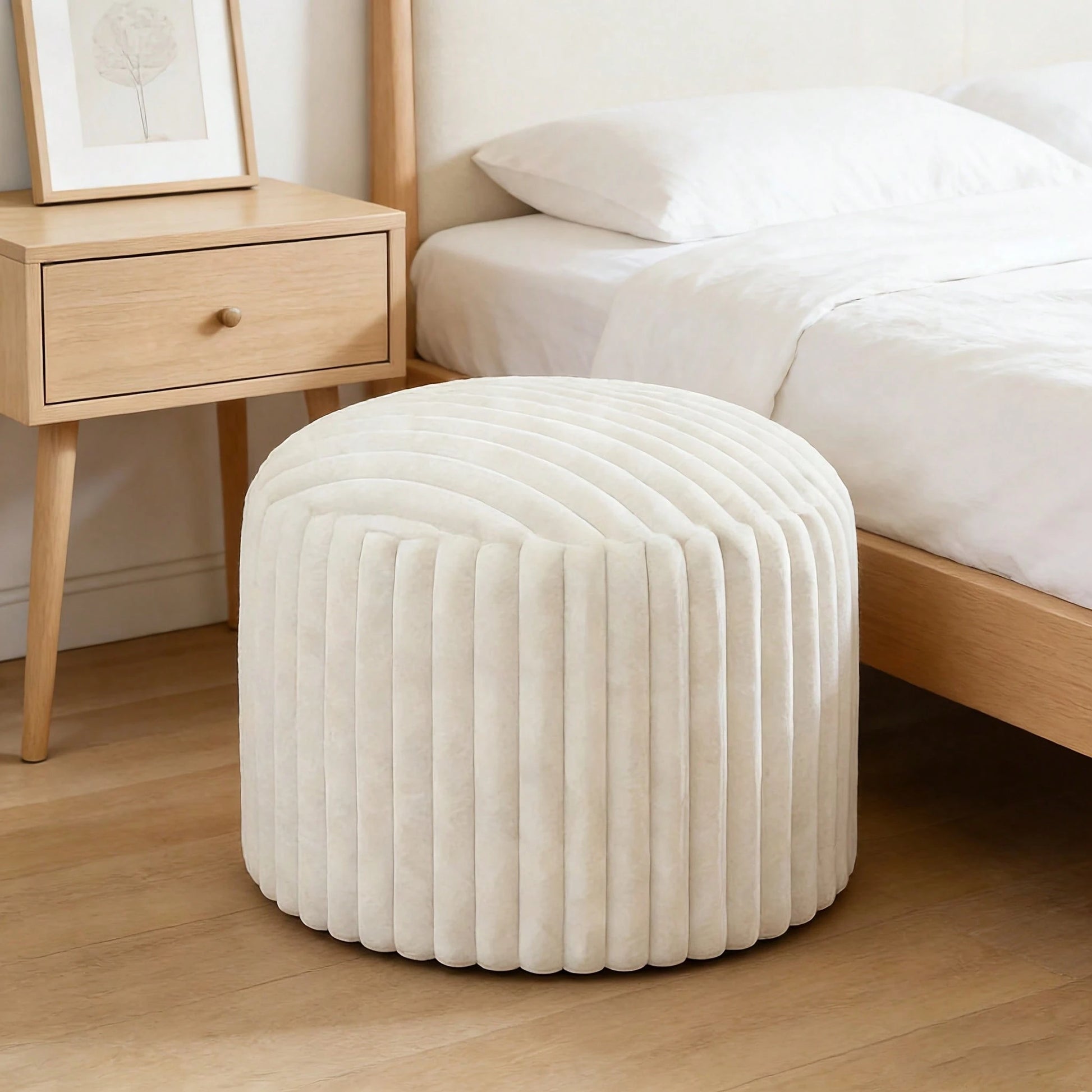 1pc Luxury Round Filled Floor Cushion, Plush Comfortable Striped Footrest, Double-Layer Soft, Removable Washable Cover, 20 Inch X 15 Inch (Approx. 50cm X 38cm) Fluffy Ball Shaggy Pouf, Suitable For Li