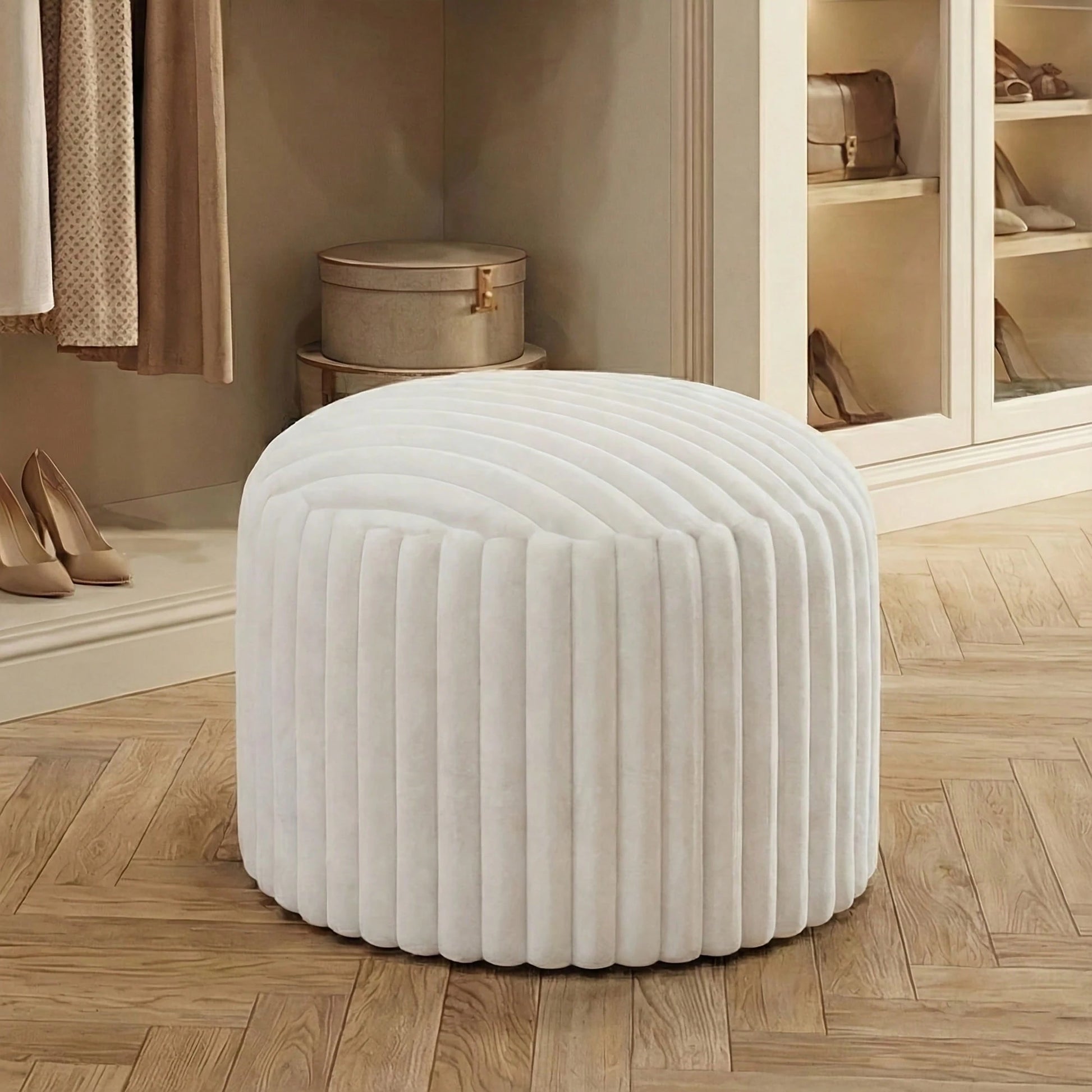 1pc Luxury Round Filled Floor Cushion, Plush Comfortable Striped Footrest, Double-Layer Soft, Removable Washable Cover, 20 Inch X 15 Inch (Approx. 50cm X 38cm) Fluffy Ball Shaggy Pouf, Suitable For Li