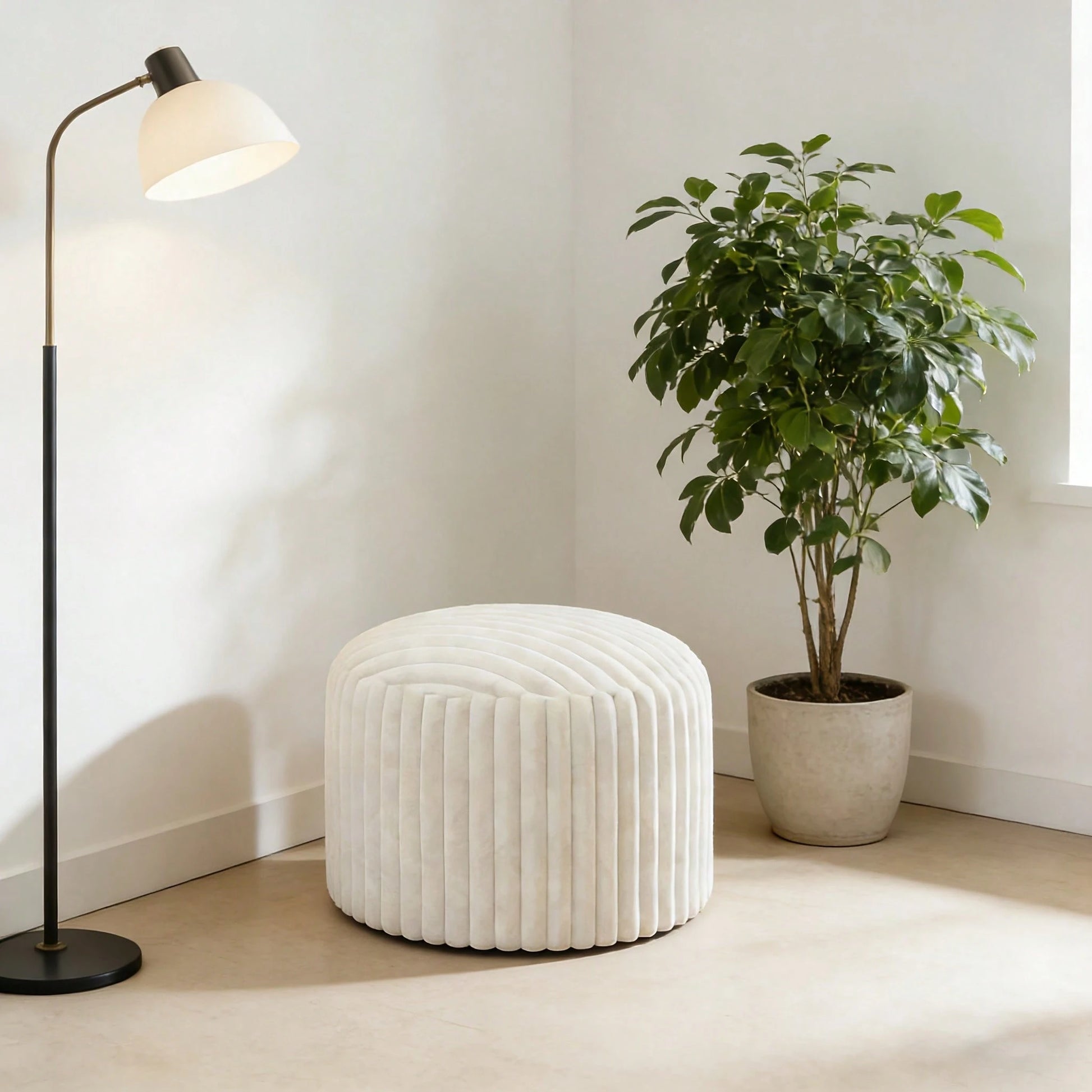 1pc Luxury Round Filled Floor Cushion, Plush Comfortable Striped Footrest, Double-Layer Soft, Removable Washable Cover, 20 Inch X 15 Inch (Approx. 50cm X 38cm) Fluffy Ball Shaggy Pouf, Suitable For Li