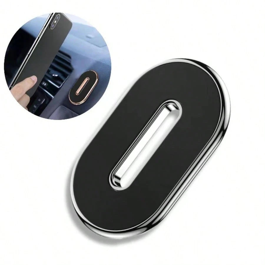 1Pc Mini Car Phone Holder, Sleek Oval Magnetic Car Mount, Well-Suited For Car Interiors With One-Handed Operation. Featuring Compact Hidden Styling, It Fits Dashboards And Leather Trims Of Most Car Mo