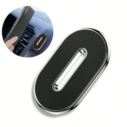 1Pc Mini Car Phone Holder, Sleek Oval Magnetic Car Mount, Well-Suited For Car Interiors With One-Handed Operation. Featuring Compact Hidden Styling, It Fits Dashboards And Leather Trims Of Most Car Mo