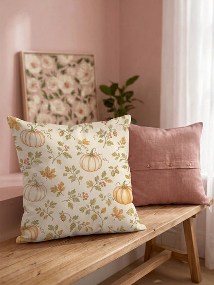 1pc Minimalist Autumn Pumpkin & Leaf Cushion Cover, Single-Sided Printed Peach Skin Velvet Polyester Material, 45*45CM/18*18inch Pillowcase Suitable For Room Decor, Modern Minimalist Sofa Living Room
