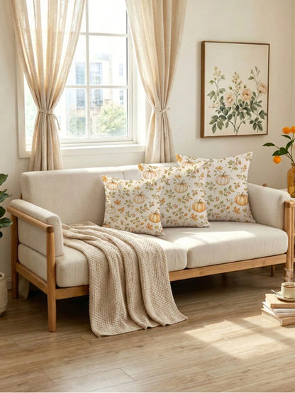 1pc Minimalist Autumn Pumpkin & Leaf Cushion Cover, Single-Sided Printed Peach Skin Velvet Polyester Material, 45*45CM/18*18inch Pillowcase Suitable For Room Decor, Modern Minimalist Sofa Living Room