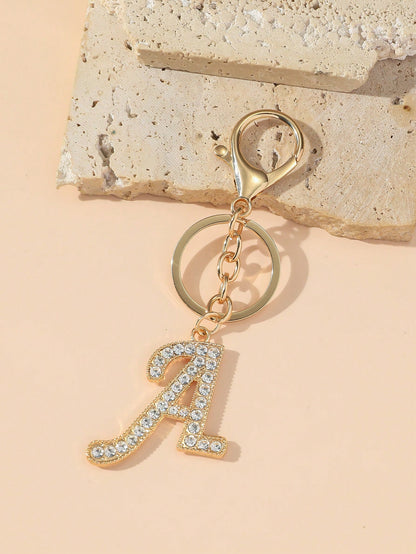 1pc/Multi-Piece Unisex Gold-Tone Rhinestone Electroplated Elegant Daily Matching Glamorous English Letter Keychain Pendant