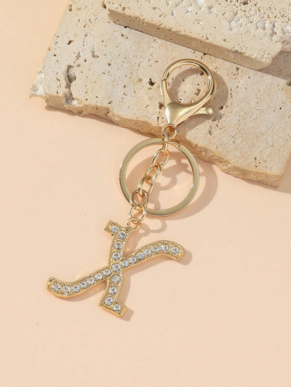 1pc/Multi-Piece Unisex Gold-Tone Rhinestone Electroplated Elegant Daily Matching Glamorous English Letter Keychain Pendant