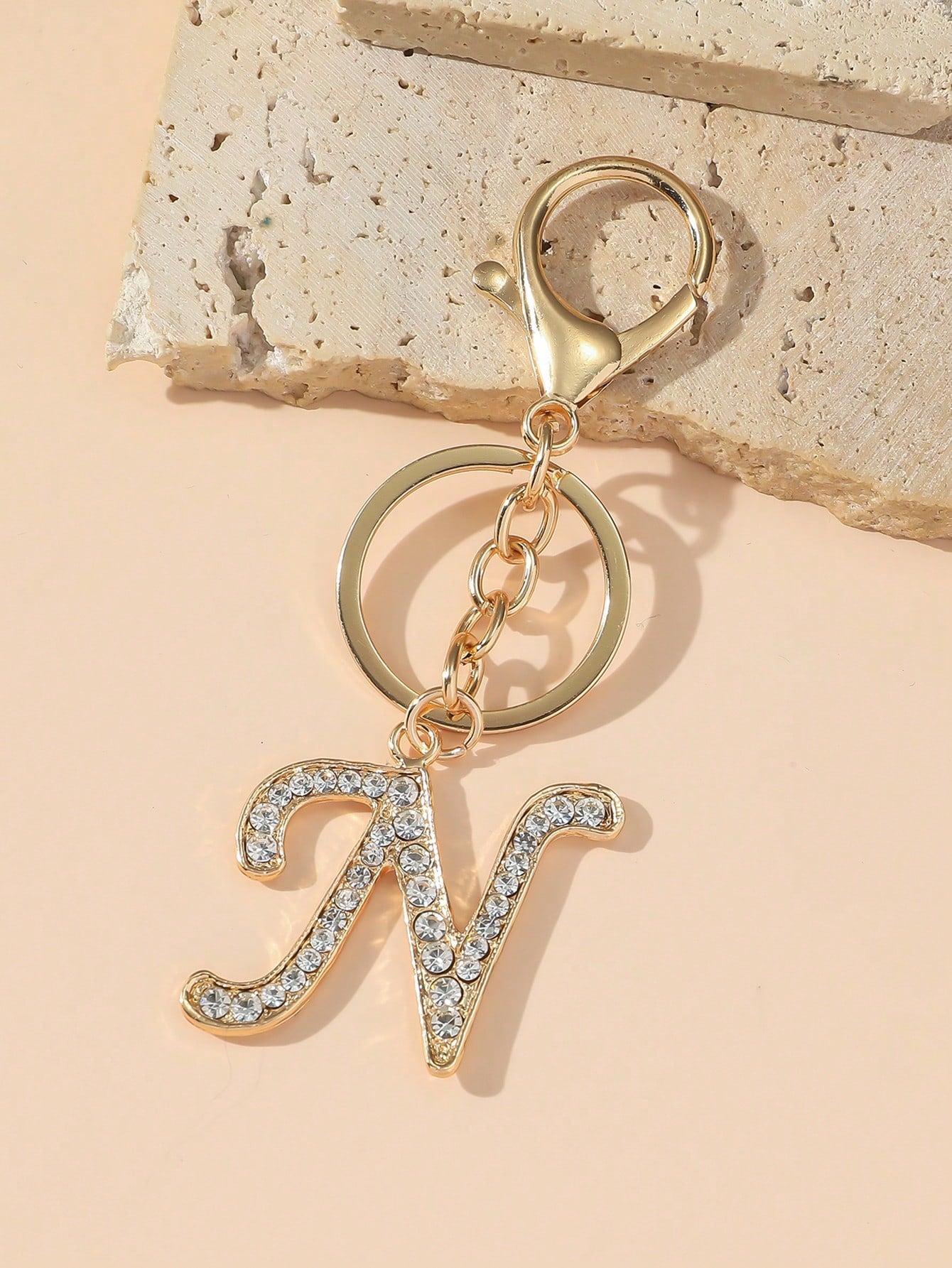 1pc/Multi-Piece Unisex Gold-Tone Rhinestone Electroplated Elegant Daily Matching Glamorous English Letter Keychain Pendant