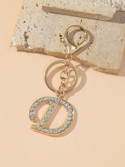 1pc/Multi-Piece Unisex Gold-Tone Rhinestone Electroplated Elegant Daily Matching Glamorous English Letter Keychain Pendant