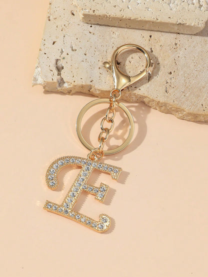 1pc/Multi-Piece Unisex Gold-Tone Rhinestone Electroplated Elegant Daily Matching Glamorous English Letter Keychain Pendant