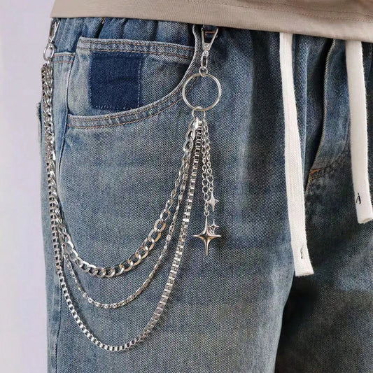 1pc Multifunctional Five-Pointed Star Pendant Chain Hip-Hop Style Unisex Jeans Waist Chain Fashion Ins Style Accessory