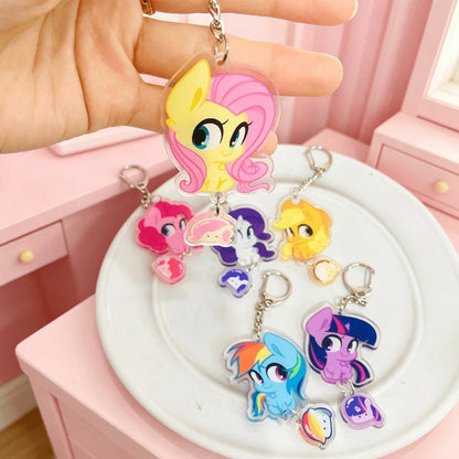 1pc My Little Pony Acrylic Keychain, Cute Pinkie Pie Fluttershy Twilight Rarity Dash Bag Charm, Cartoon Pendant, Xmas Halloween Gift For Girls Fans