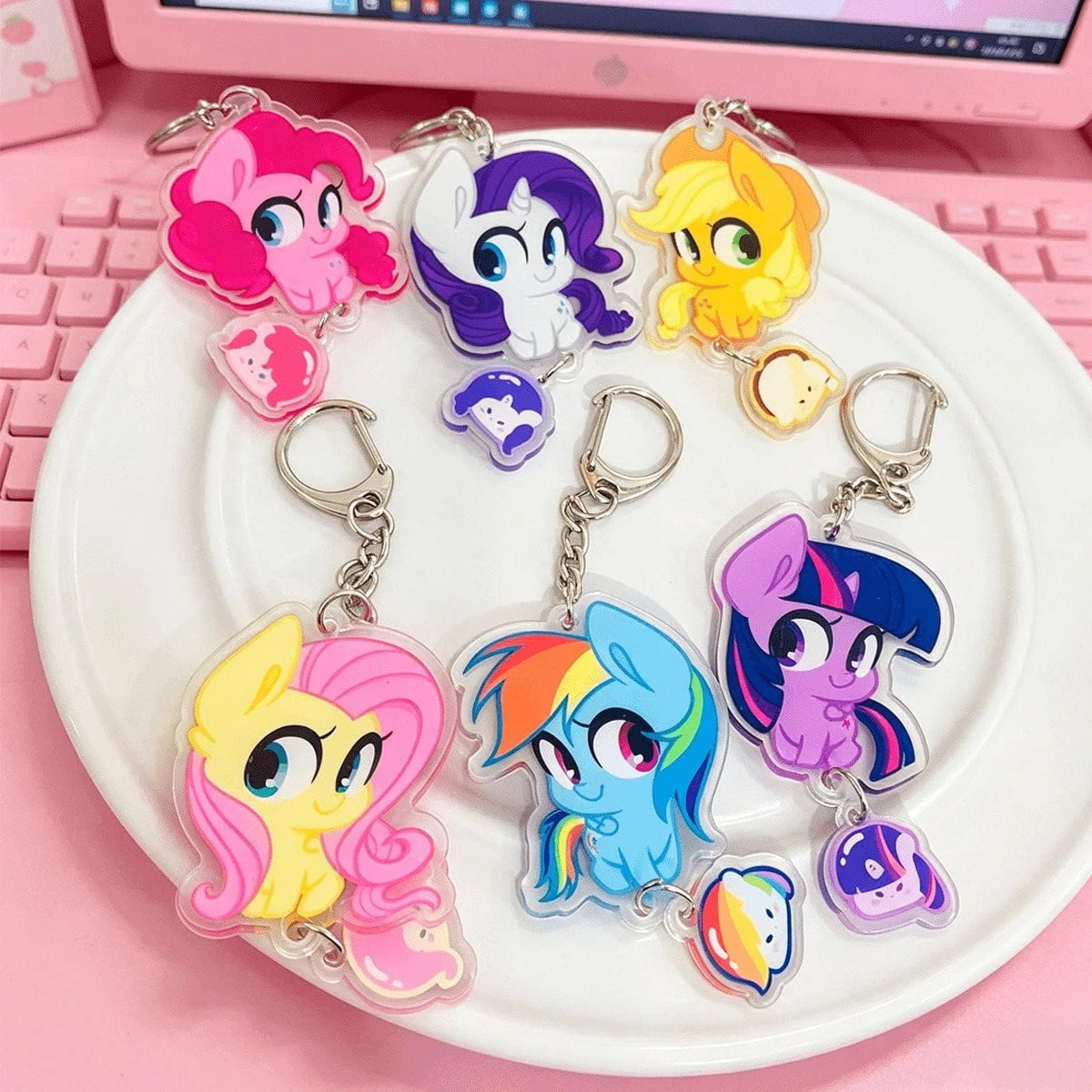 1pc My Little Pony Acrylic Keychain, Cute Pinkie Pie Fluttershy Twilight Rarity Dash Bag Charm, Cartoon Pendant, Xmas Halloween Gift For Girls Fans