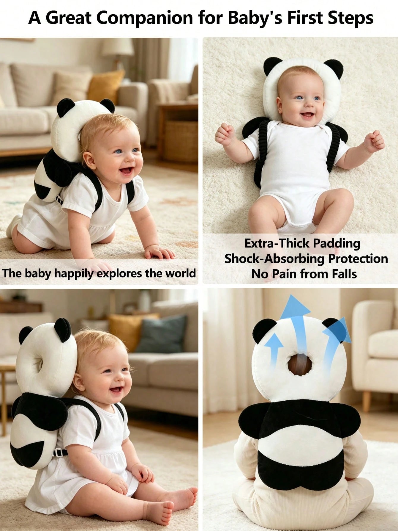 1pc New Baby Anti-Fall Head Protection Pillow, Baby Head Protection Cap, Anti-Fall Head Cushion, Cute Panda & Brown Bear Design, Adjustable Strap, Baby Crawling & Walking Head Protection Cap, Unisex B