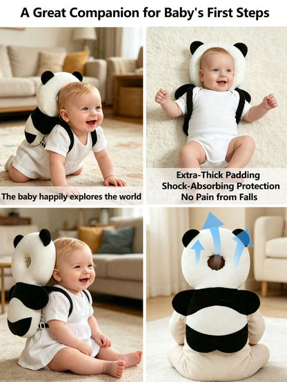 1pc New Baby Anti-Fall Head Protection Pillow, Baby Head Protection Cap, Anti-Fall Head Cushion, Cute Panda & Brown Bear Design, Adjustable Strap, Baby Crawling & Walking Head Protection Cap, Unisex B