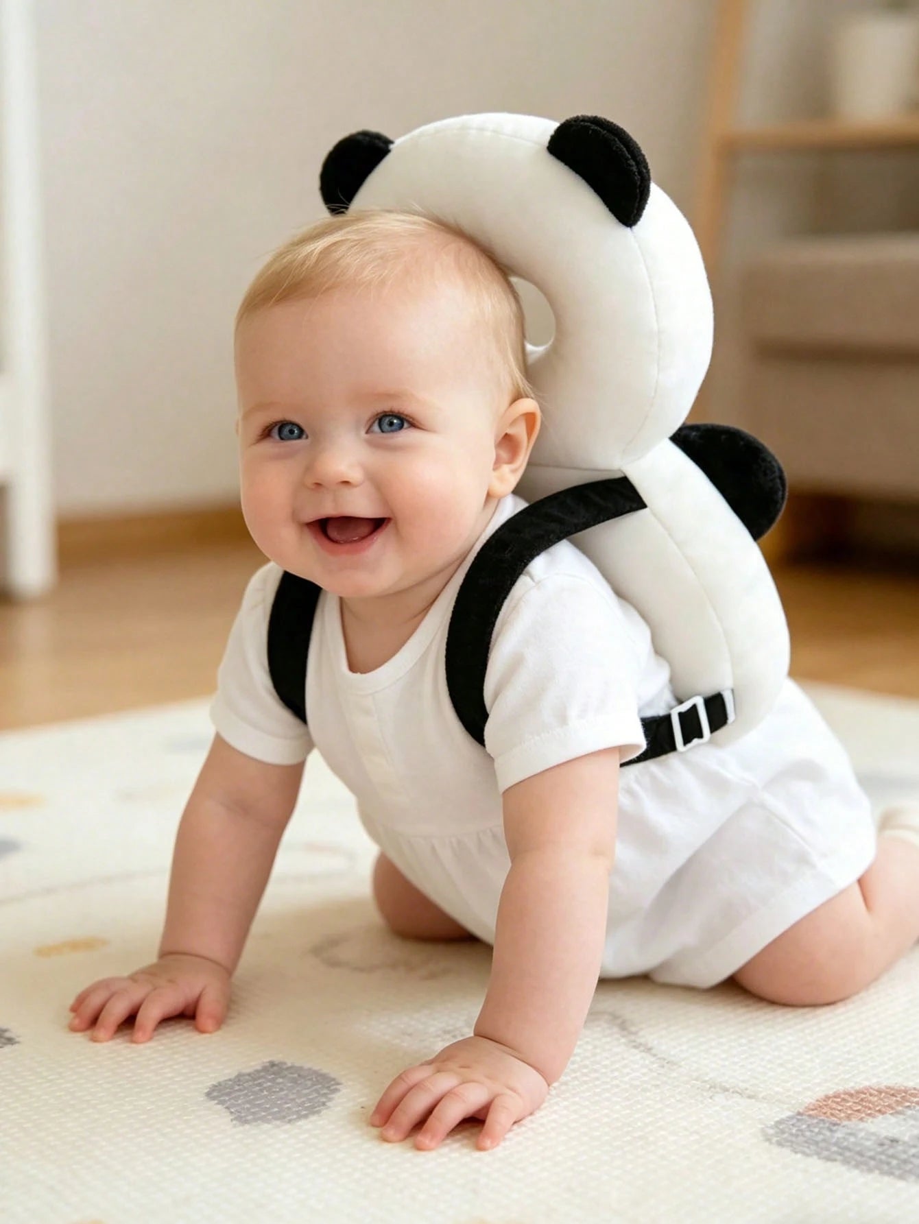 1pc New Baby Anti-Fall Head Protection Pillow, Baby Head Protection Cap, Anti-Fall Head Cushion, Cute Panda & Brown Bear Design, Adjustable Strap, Baby Crawling & Walking Head Protection Cap, Unisex B