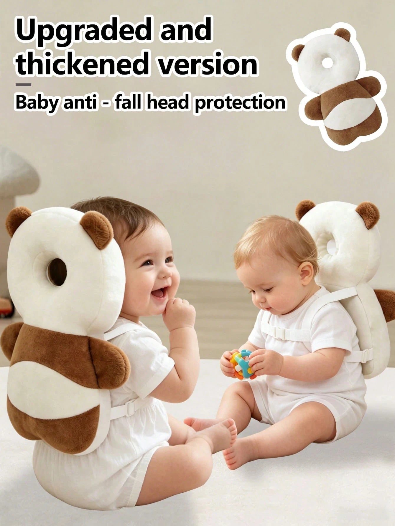 1pc New Baby Anti-Fall Head Protection Pillow, Baby Head Protection Cap, Anti-Fall Head Cushion, Cute Panda & Brown Bear Design, Adjustable Strap, Baby Crawling & Walking Head Protection Cap, Unisex B