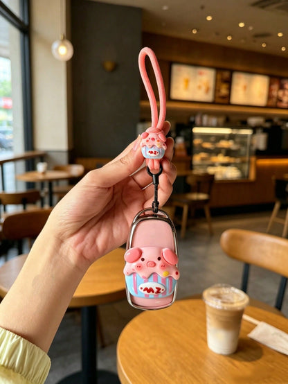 1PC New Cartoon Pig Patch Lanyard TPU Car Remote Key Cover- Key Case With Lanyard For Women, Compatible With Chery Tiggo 7 Pro Max, Tiggo 8 Pro Max, Omoda C5, Tiggo 5 PLUS, 7 PLUS And 8 PLUS