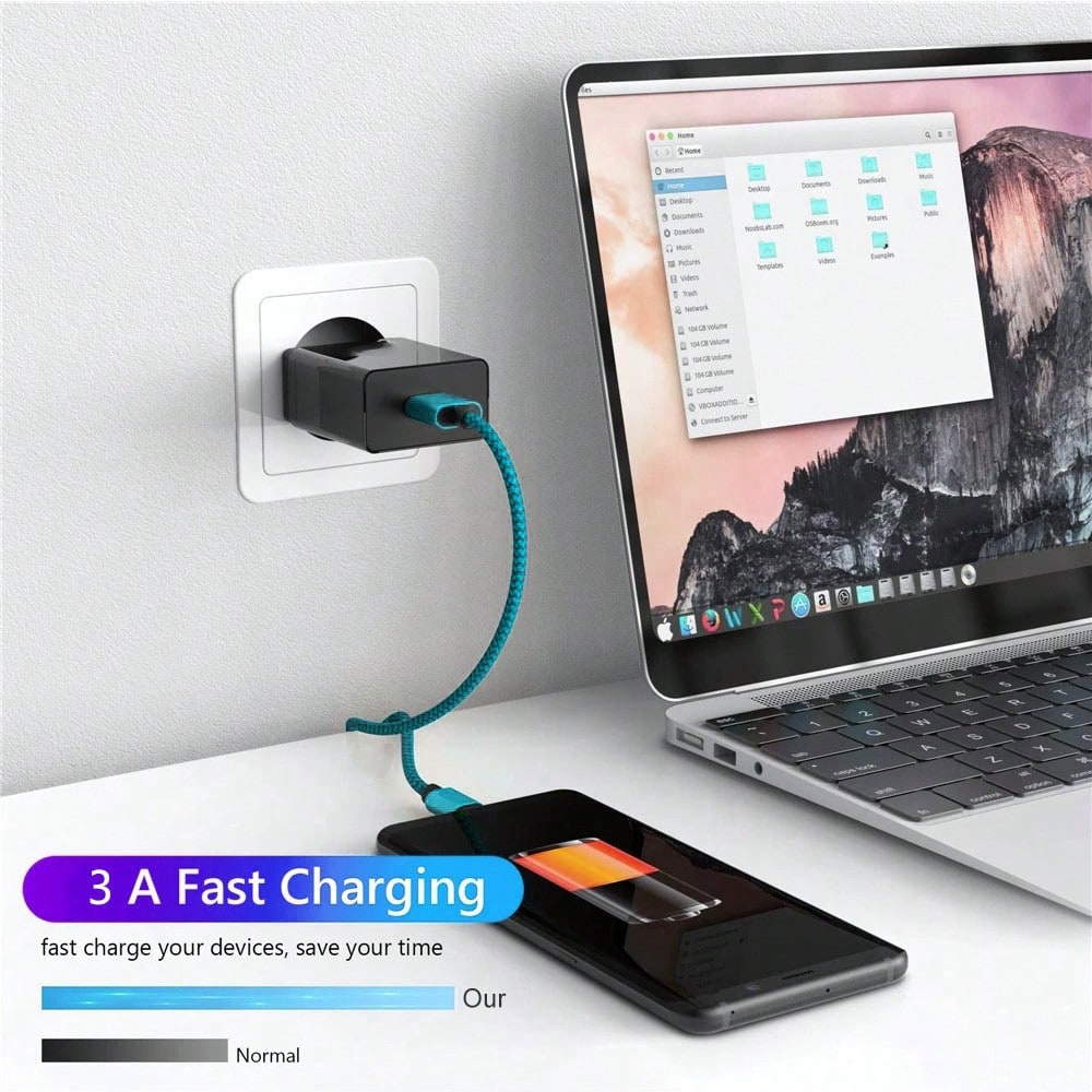 1Pc Nylon Braided USB To Type C Fast Charging Cable Tangle Free High Speed Data Sync Cord Compatible Android Phone Power Bank Car Holiday Daily Essential Accessories