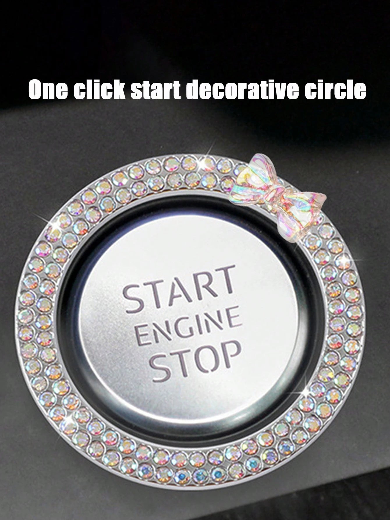 1pc One Click Start Decorative Ring Car Double Row Bow Crystal Ignition Ring Ignition Switch Button Decoration Car Interior Decoration