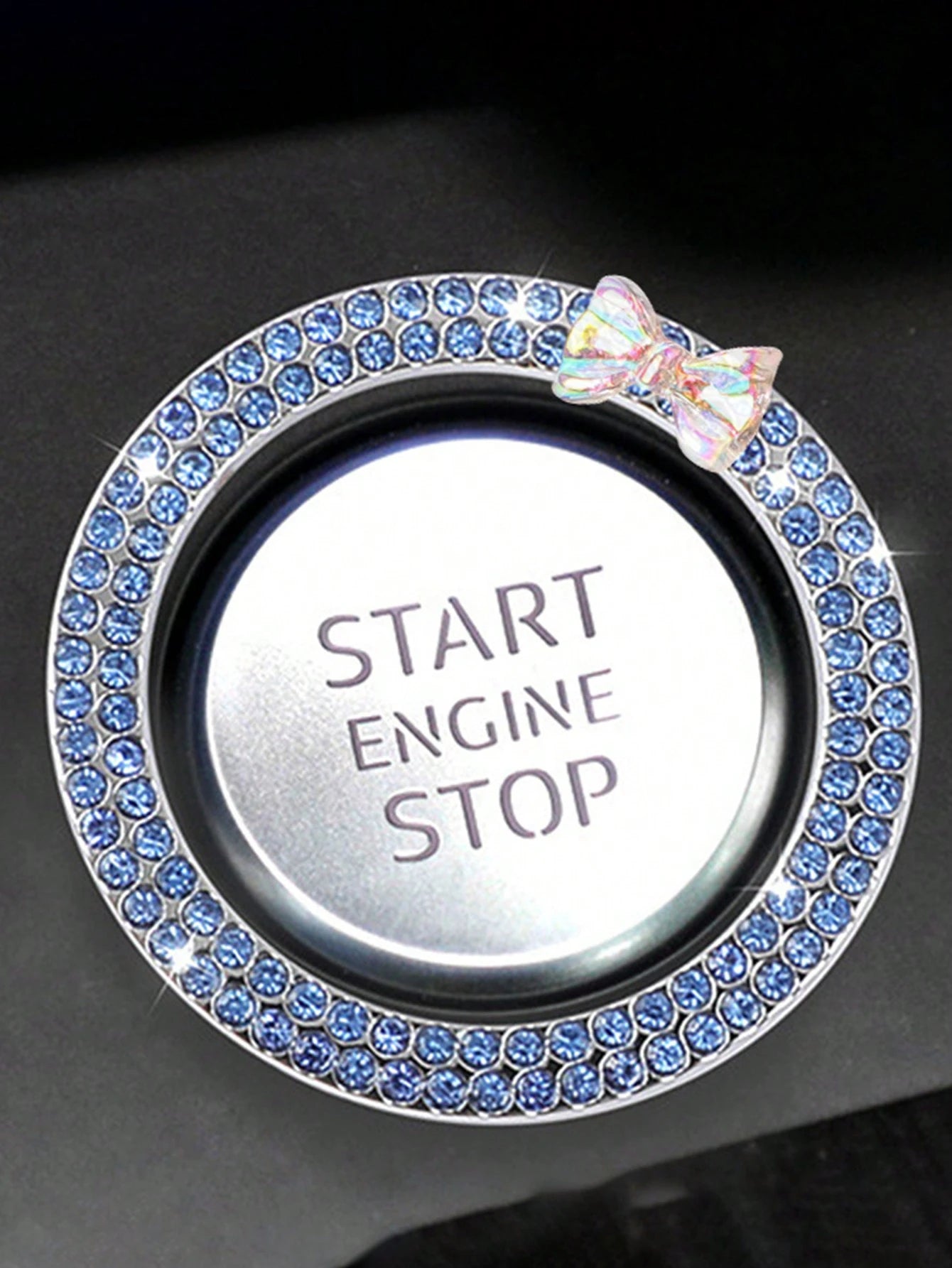 1pc One Click Start Decorative Ring Car Double Row Bow Crystal Ignition Ring Ignition Switch Button Decoration Car Interior Decoration