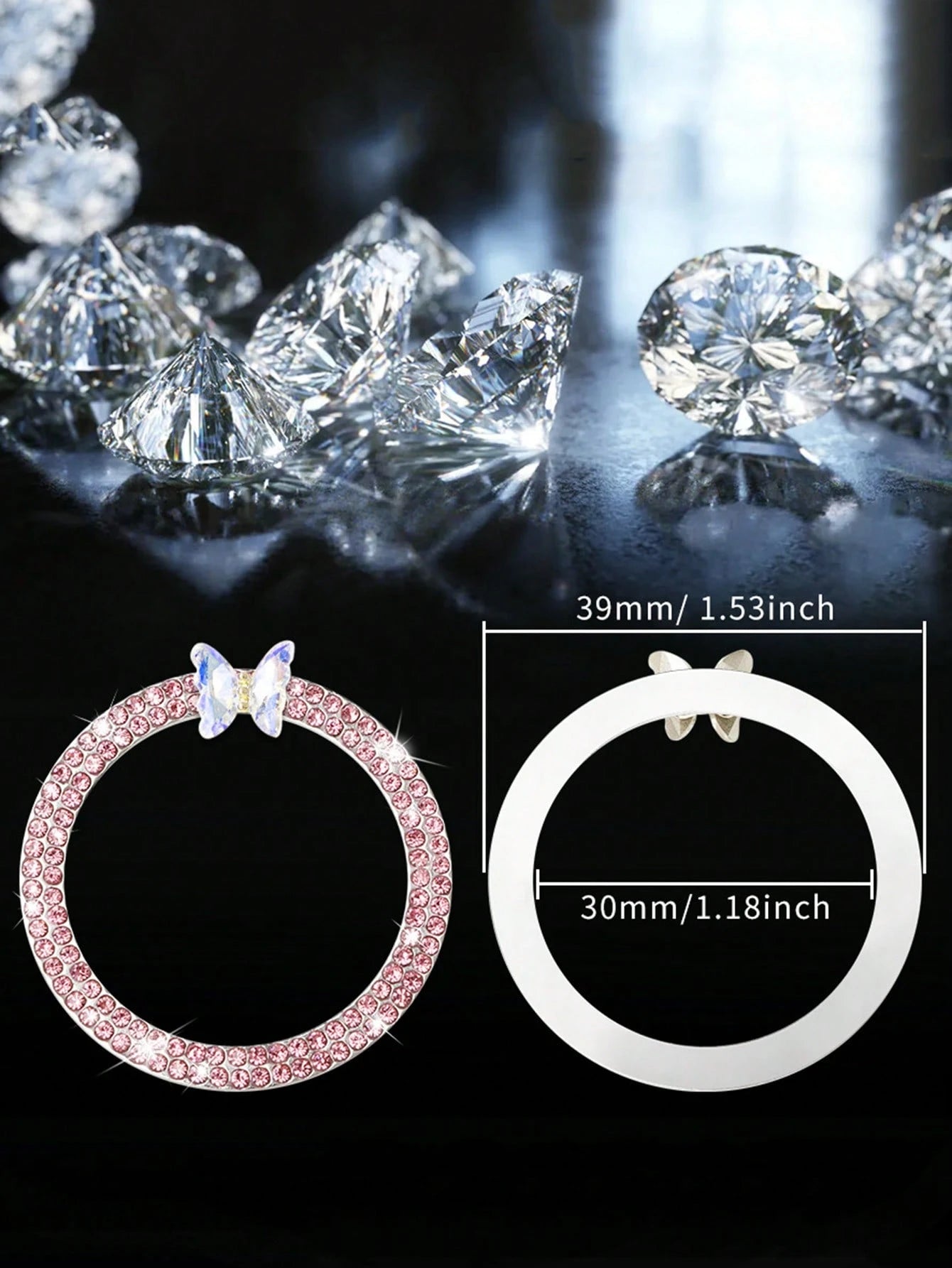 1pc One Click Start Decorative Ring Car Double Row Crystal Butterfly Ignition Ring Ignition Switch Button Decoration Protection