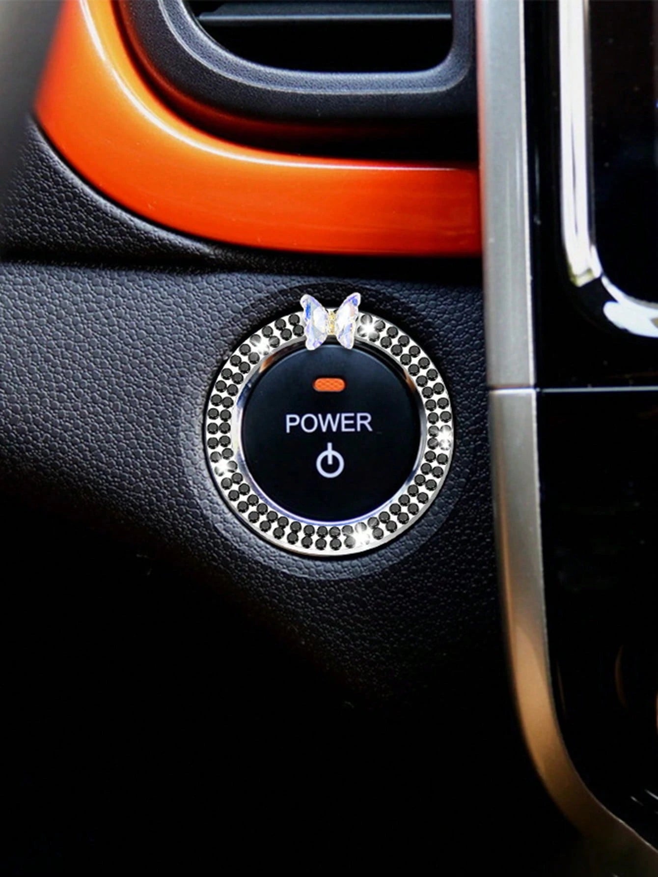 1pc One Click Start Decorative Ring Car Double Row Crystal Butterfly Ignition Ring Ignition Switch Button Decoration Protection