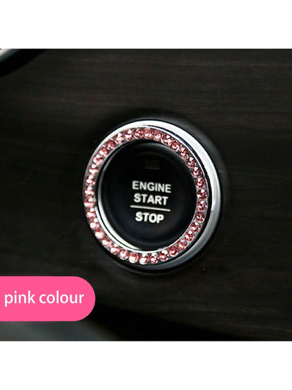 1pc One-Touch Start Button Decorative Ring With Handmade Rhinestone Inlay, White/Pink/Royal Blue