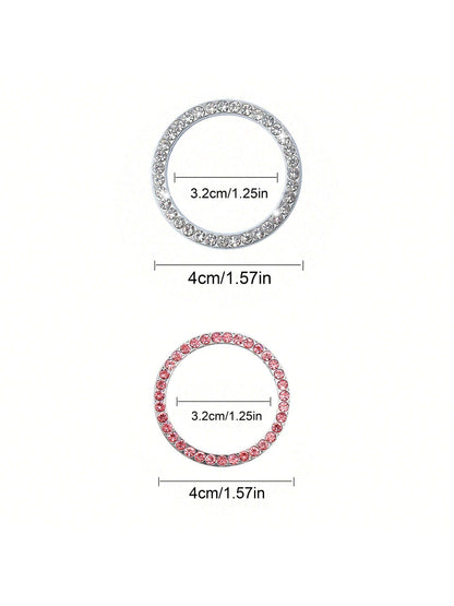 1pc One-Touch Start Button Decorative Ring With Handmade Rhinestone Inlay, White/Pink/Royal Blue