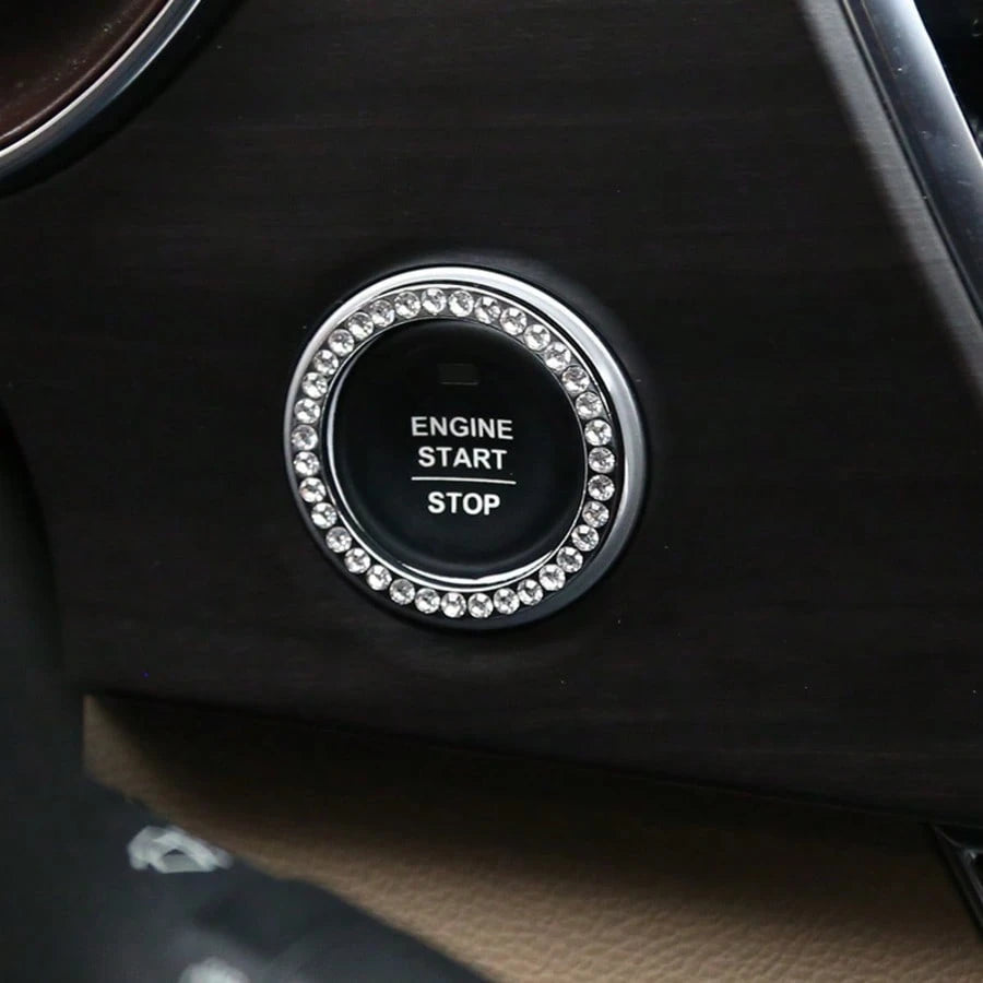 1pc One-Touch Start Button Decorative Ring With Handmade Rhinestone Inlay, White/Pink/Royal Blue