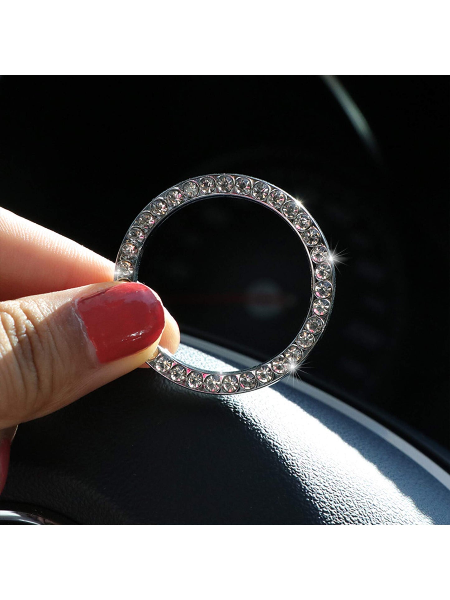 1pc One-Touch Start Button Decorative Ring With Handmade Rhinestone Inlay, White/Pink/Royal Blue