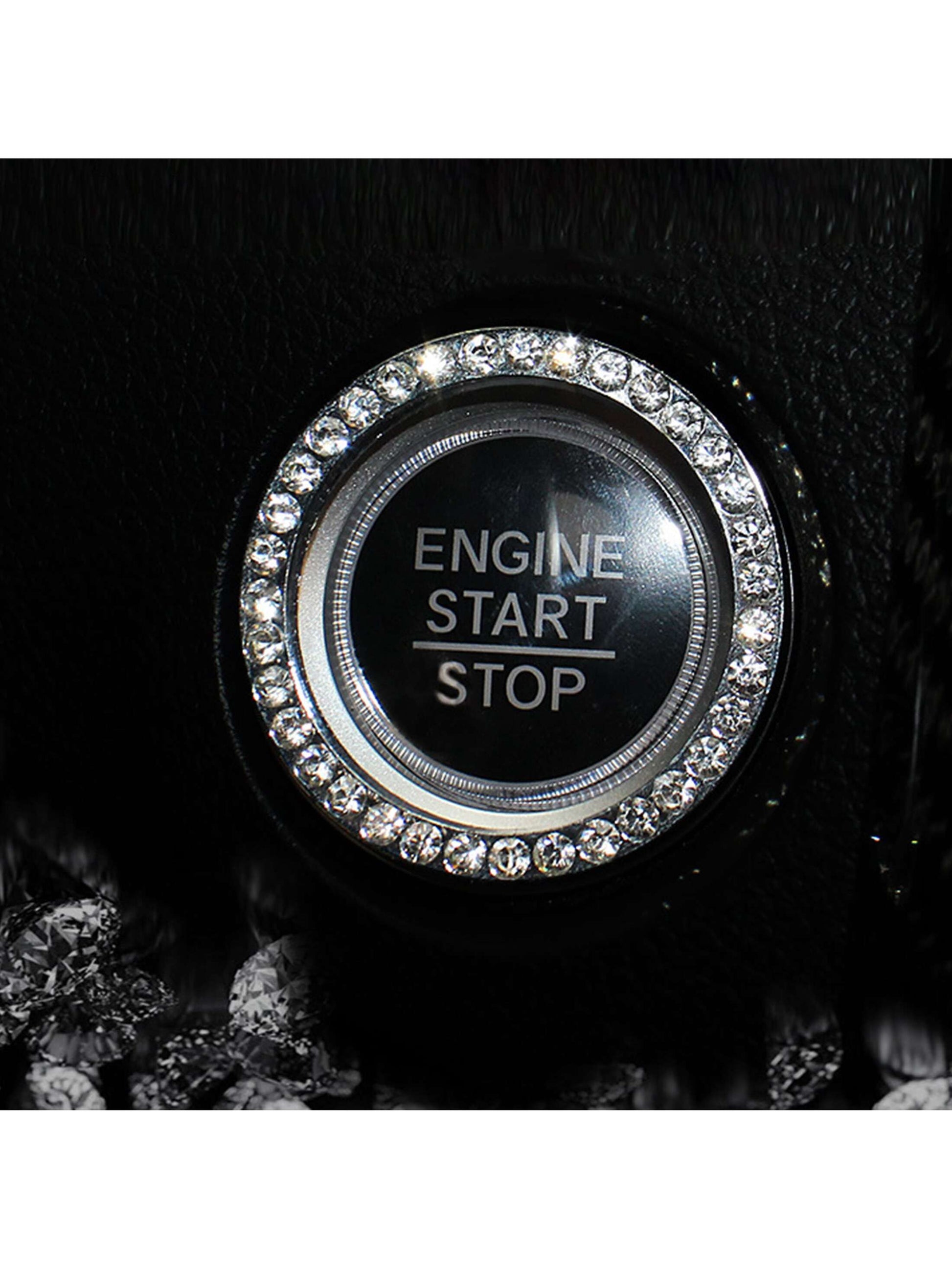 1pc One-Touch Start Button Decorative Ring With Handmade Rhinestone Inlay, White/Pink/Royal Blue
