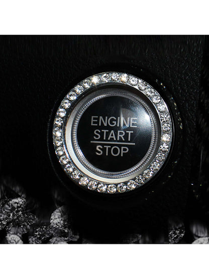 1pc One-Touch Start Button Decorative Ring With Handmade Rhinestone Inlay, White/Pink/Royal Blue