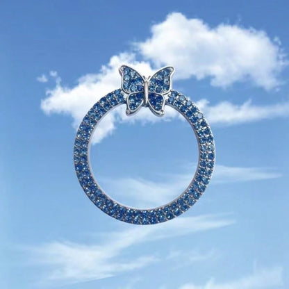 1pc One-Touch Start Button Decorative Ring With Handmade Rhinestone Inlay, White/Pink/Royal Blue