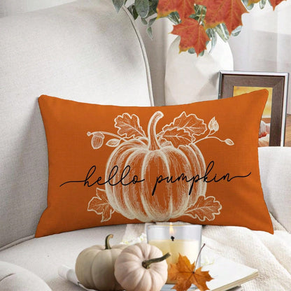 1pc Orange Autumn Pumpkin Hello Pumpkin Print Pillowcase, Farmhouse Style Autumn Maple Leaf Rectangular Pillow Cover, Single-Sided Print, Without Pillow Insert, Suitable For Sofa, Thanksgiving Home De