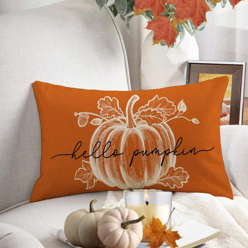 1pc Orange Autumn Pumpkin Hello Pumpkin Print Pillowcase, Farmhouse Style Autumn Maple Leaf Rectangular Pillow Cover, Single-Sided Print, Without Pillow Insert, Suitable For Sofa, Thanksgiving Home De