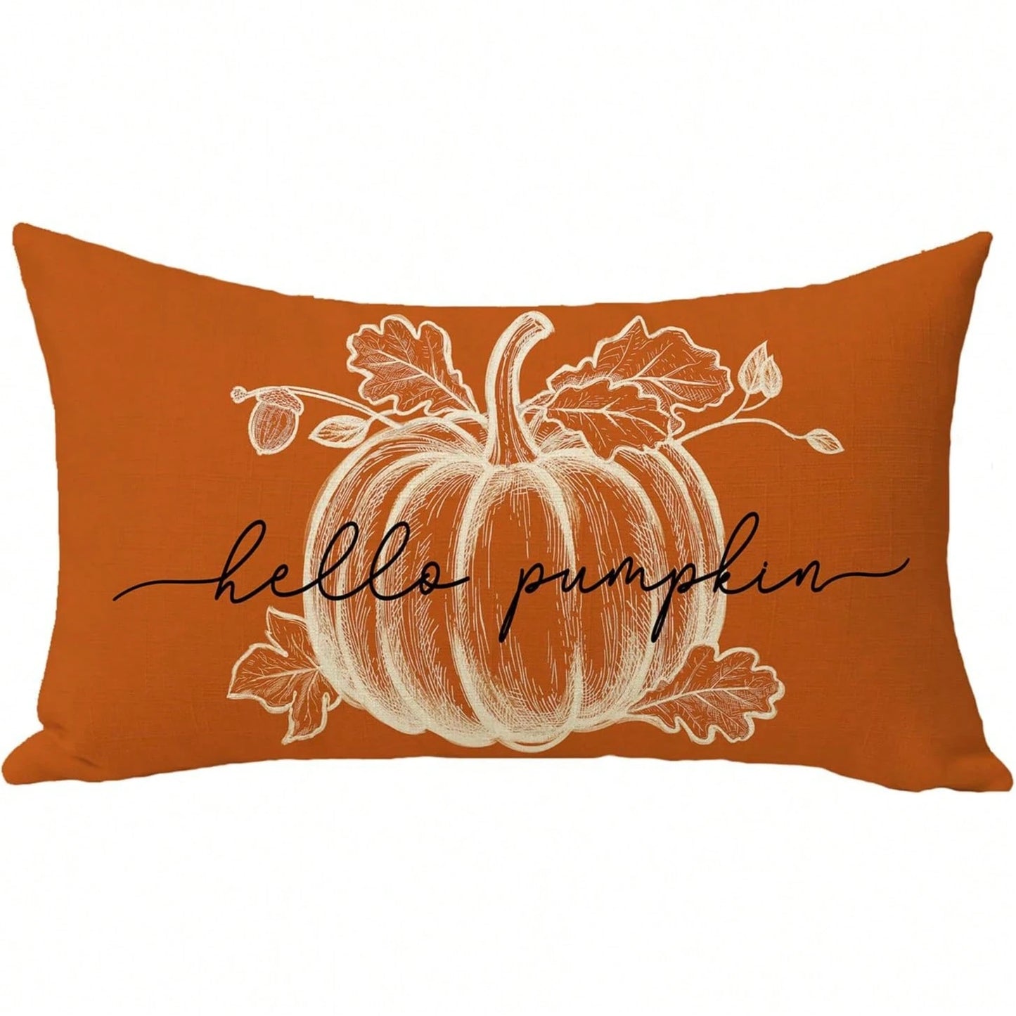 1pc Orange Autumn Pumpkin Hello Pumpkin Print Pillowcase, Farmhouse Style Autumn Maple Leaf Rectangular Pillow Cover, Single-Sided Print, Without Pillow Insert, Suitable For Sofa, Thanksgiving Home De