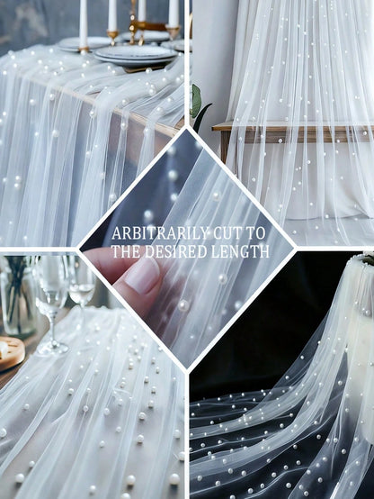 1pc Pearl Organza Table Runner, Pearl Organza Tablecloth, Pearl Organza Wedding Backdrop Decor, Pearl Mesh Tablecloth, DIY White Pearl Organza Wedding Backdrop Decor, Baby Shower Party Supplies, Weddi