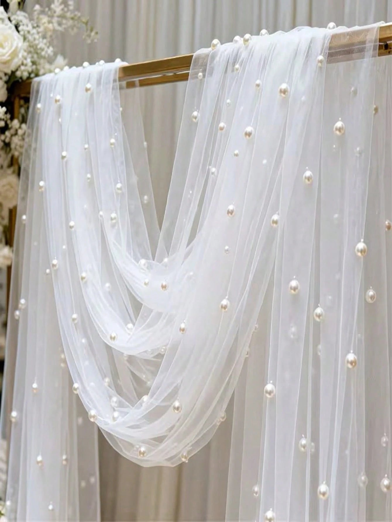 1pc Pearl Organza Table Runner, Pearl Organza Tablecloth, Pearl Organza Wedding Backdrop Decor, Pearl Mesh Tablecloth, DIY White Pearl Organza Wedding Backdrop Decor, Baby Shower Party Supplies, Weddi