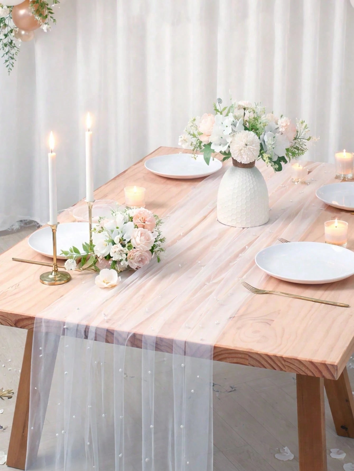 1pc Pearl Organza Table Runner, Pearl Organza Tablecloth, Pearl Organza Wedding Backdrop Decor, Pearl Mesh Tablecloth, DIY White Pearl Organza Wedding Backdrop Decor, Baby Shower Party Supplies, Weddi