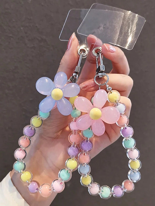 1pc Personalized Candy-Colored Flower Beaded Phone Lanyard Decor, Suitable For Phone Cases, Keychains, ID Cards, Etc. Gifts For Mother, Family, Friends, Birthday, Holiday Phone Charm, Phone Chain